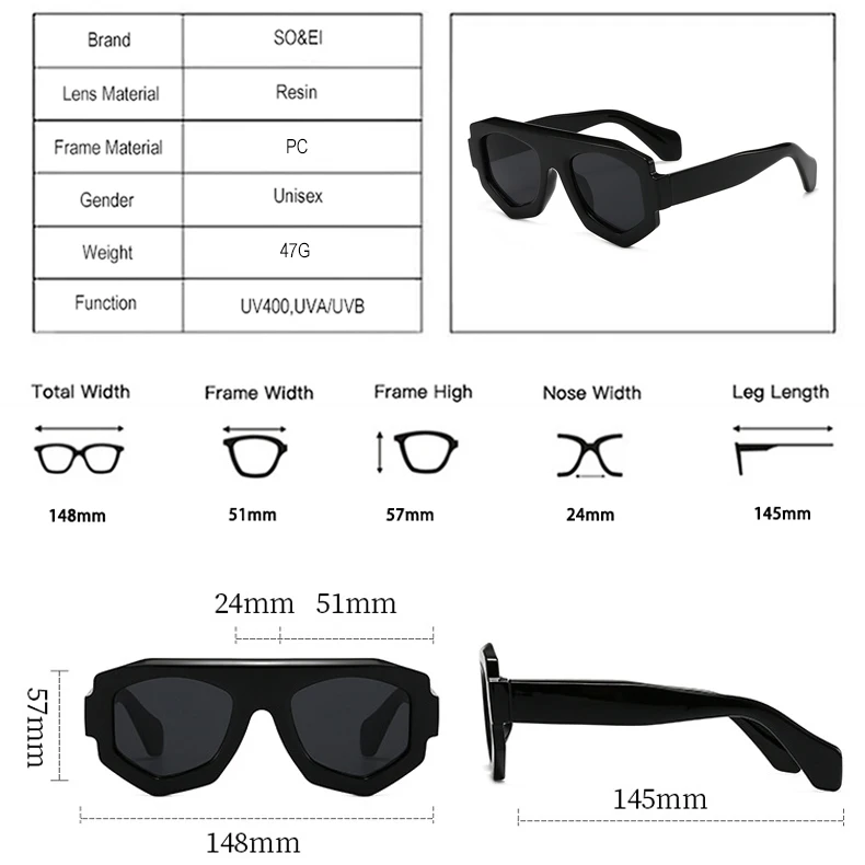 SO&EI Mode Unregelmäßige Quadratische Frauen Sonnenbrille Shades UV400 Retro Blau Lila Männer Sonnenbrille – Detail 5