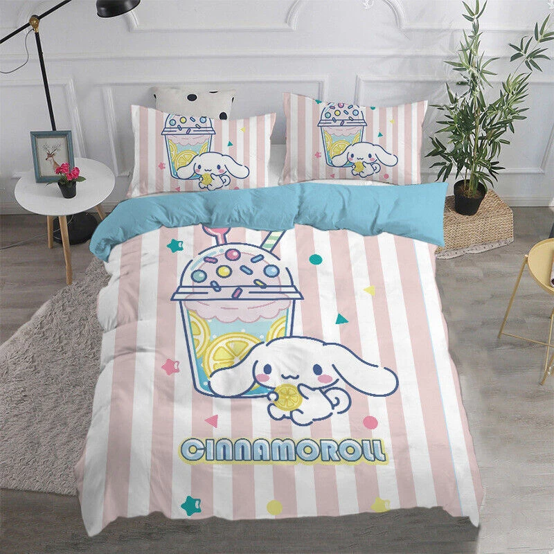 Imagem -04 - Desenhos Animados Cinnamoroll Duvet Cover Conjunto para Meninos e Meninas Cama de Edredão Fronha Bonito Kawaii Luz Azul Teen Room Decor Quarto Pcs Pcs