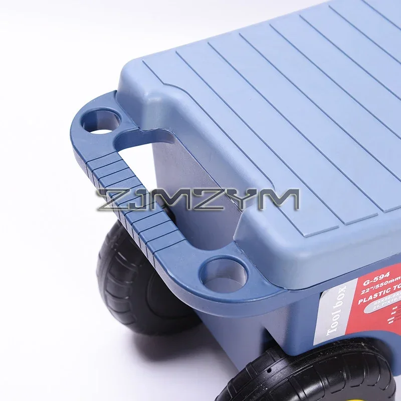 Plastic Rolling Garden Seat Storage Box Carts with Wheels Garden Cart Rolling Storage Bin With Bench Seat and Interior Tool Tray