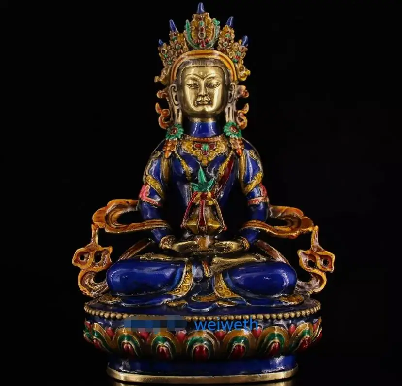 Collectable Old Cloisonne Hand Carved Tibet Buddha Longevity Bodhisattva Staute