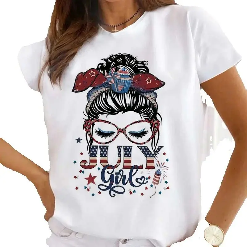Camiseta de manga corta con estampado MOMO para mujer, Top gráfico con cuello redondo, ropa estética, tela de poliéster de verano para mujer