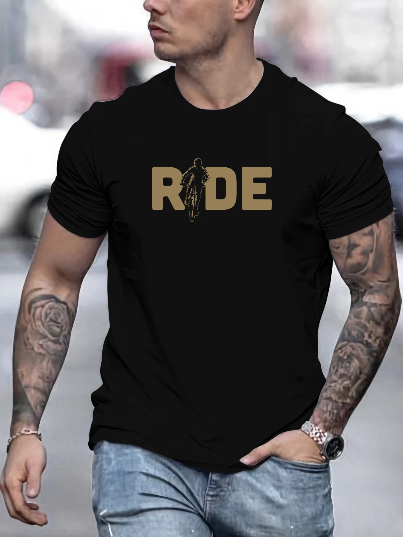 

Men's cycling pattern summer casual crew neck short T-shirt