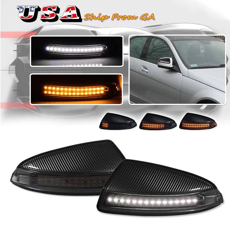 المتعرج LED الجانب مرآة العنبر أضواء الإشارة الأبيض DRL لمرسيدس بنز W204 S204 W639 W164 ML300 ML500 ML550 C250 C300 C350 #1