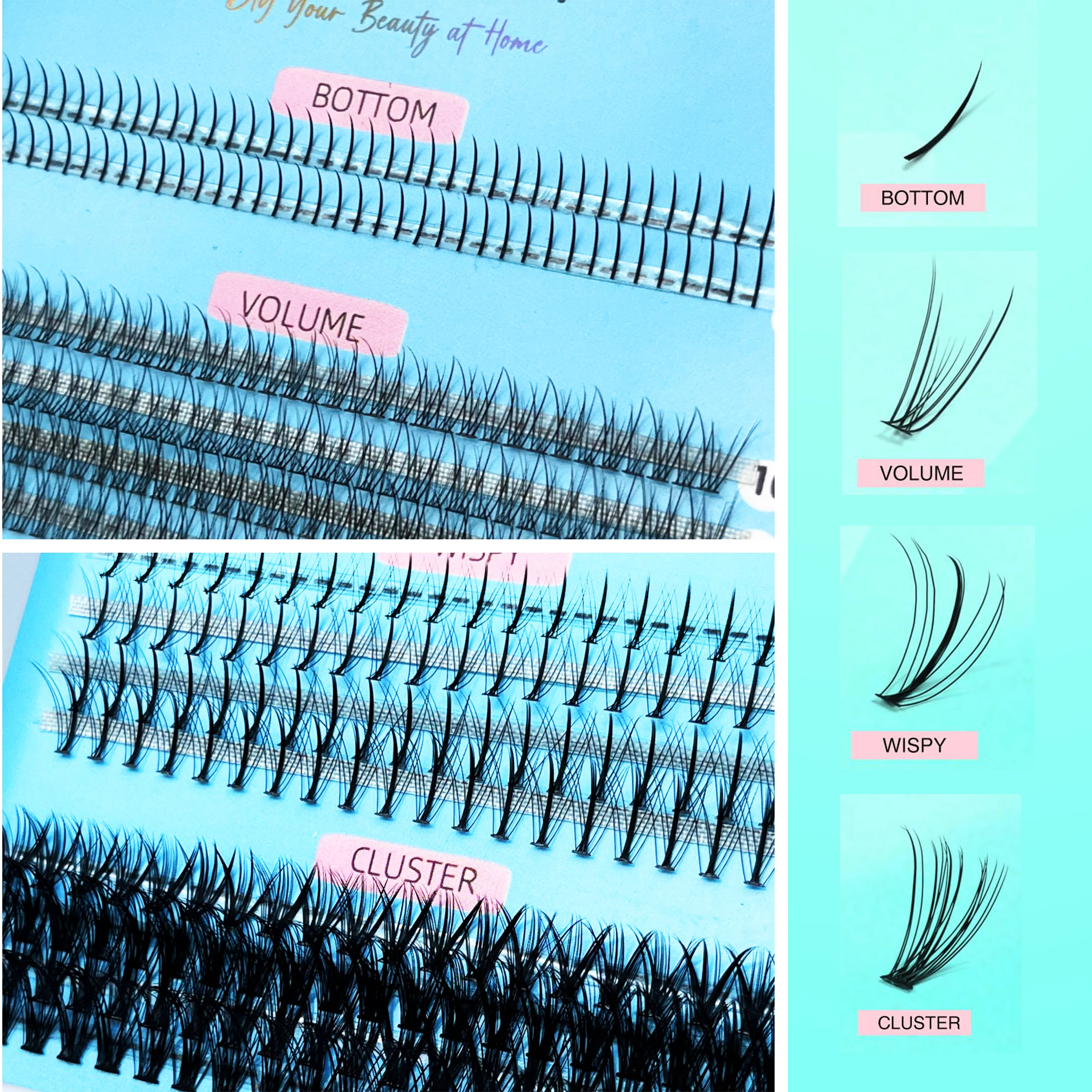 4 Styles Mix DIY Clusters Lash Extensions Multi-type Mixed False Eyelash Tray Bottom Spike Volume Lashes Self Application