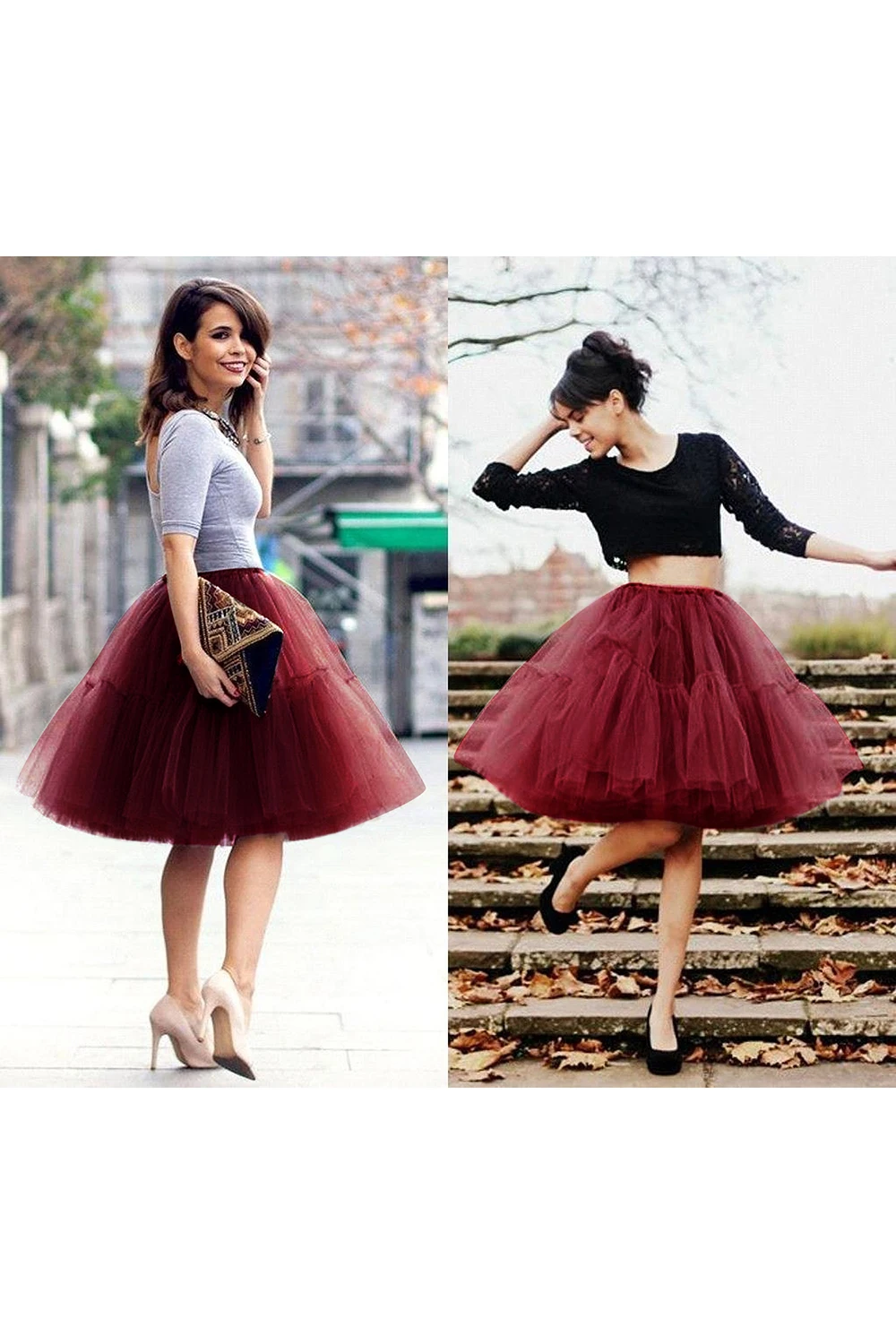 Fashion Multi-Layers Tulle Skirts Women Elastic Waist Fluffy Knee Length Tutu Petticoat Lolita Cosplay Christmas Underskirt image 4