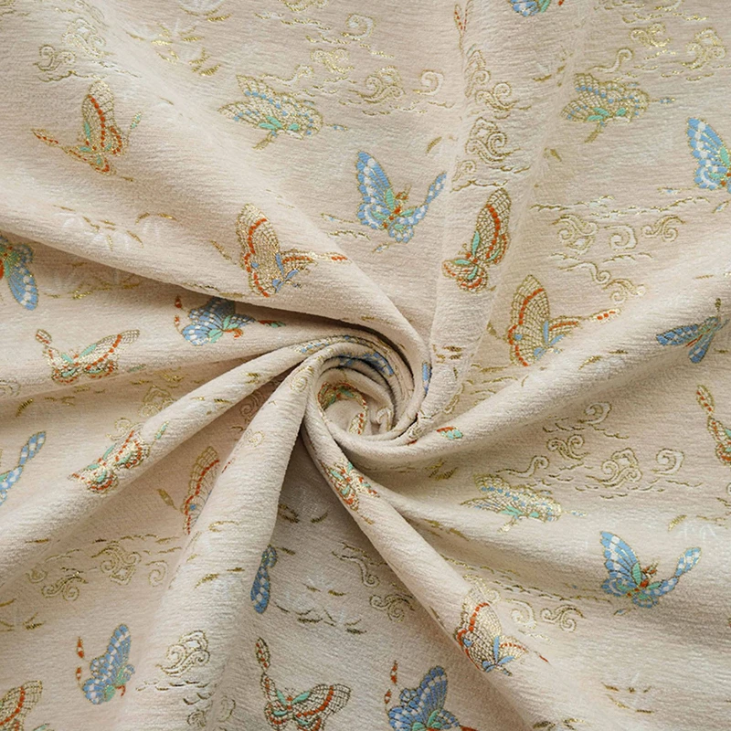 

Жаккардовая ткань с золотой бабочкой Chenier в китайском стиле, пальто высокого качества, осенне-зимний цвет, тканая толстая ткань для женской одежды