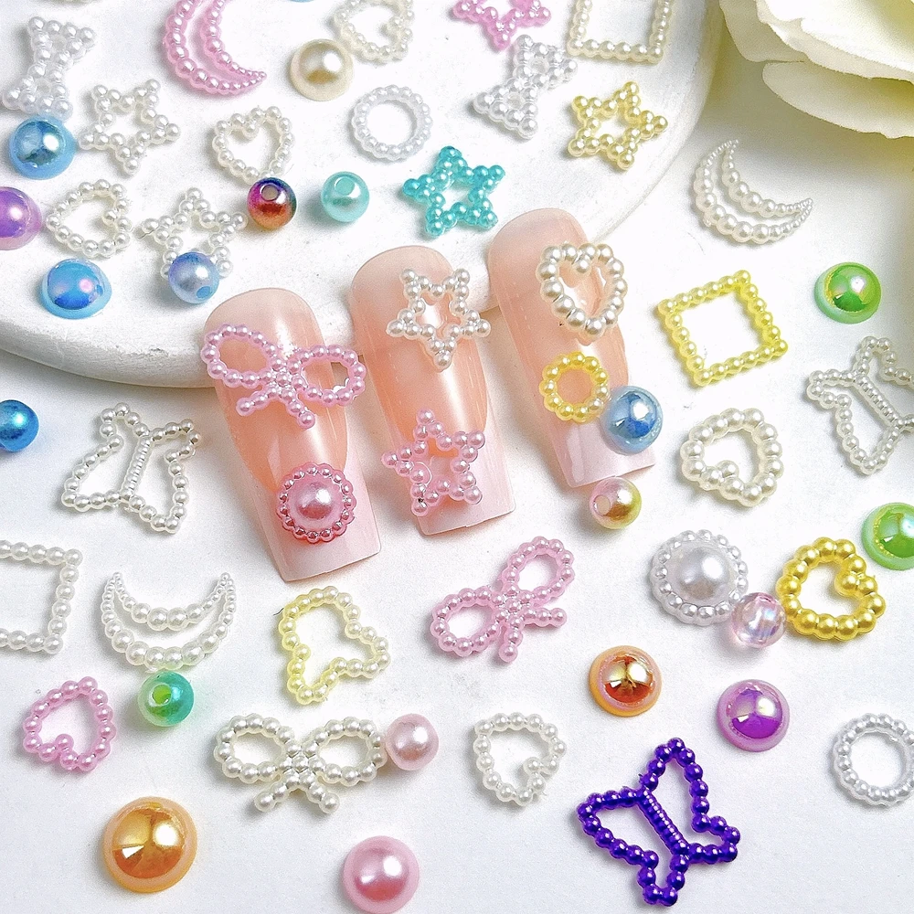 

100PCS Mixed Design 3D Nail Art Pearl Frame Charms Accessories Parts For Nails Decoration Maniure Decor Supplies Material Tool Z