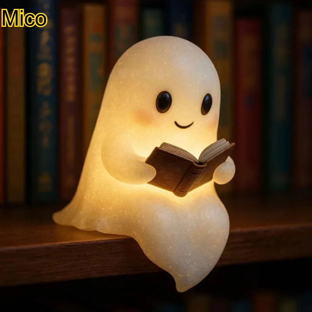 

Cute Ghost Reading Book Lamp Halloween Ghost Night Light Desktop Decor LED Bedside Lamp Kawaii Room Decoration Gift