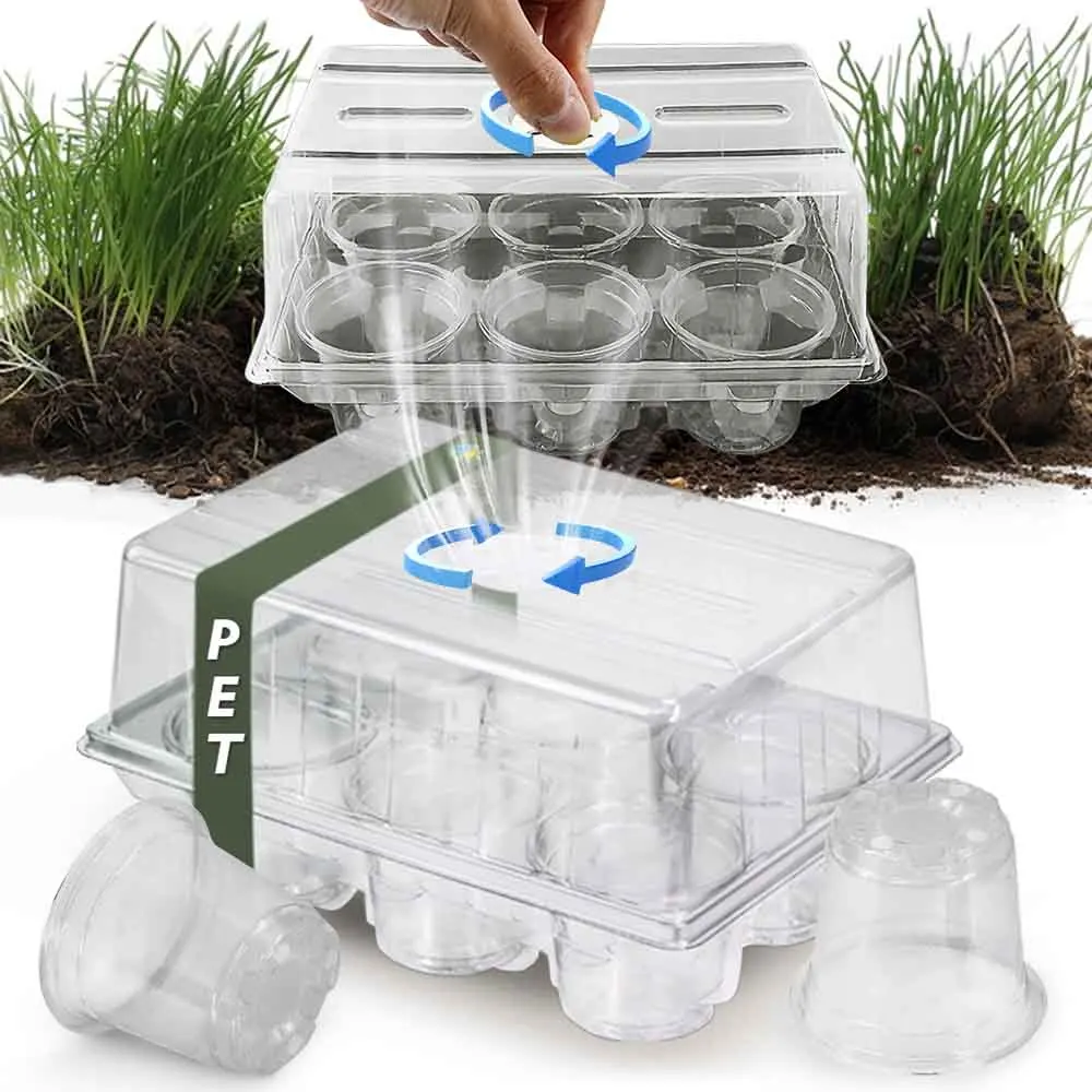 

PET Fully Transparent Nursery Cup Tray Kit with 6pcs Seedling Cups Adjustable Humidity Indoor Garden Plants Germination Grow Box