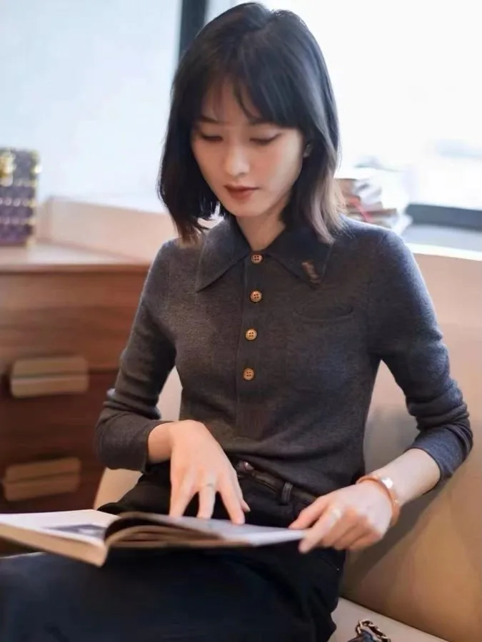 

South Oil Large Brand Women's Long Sve Collar Knitted Base irt Spring Autumn Winter Wear Polyester Fiber Camere