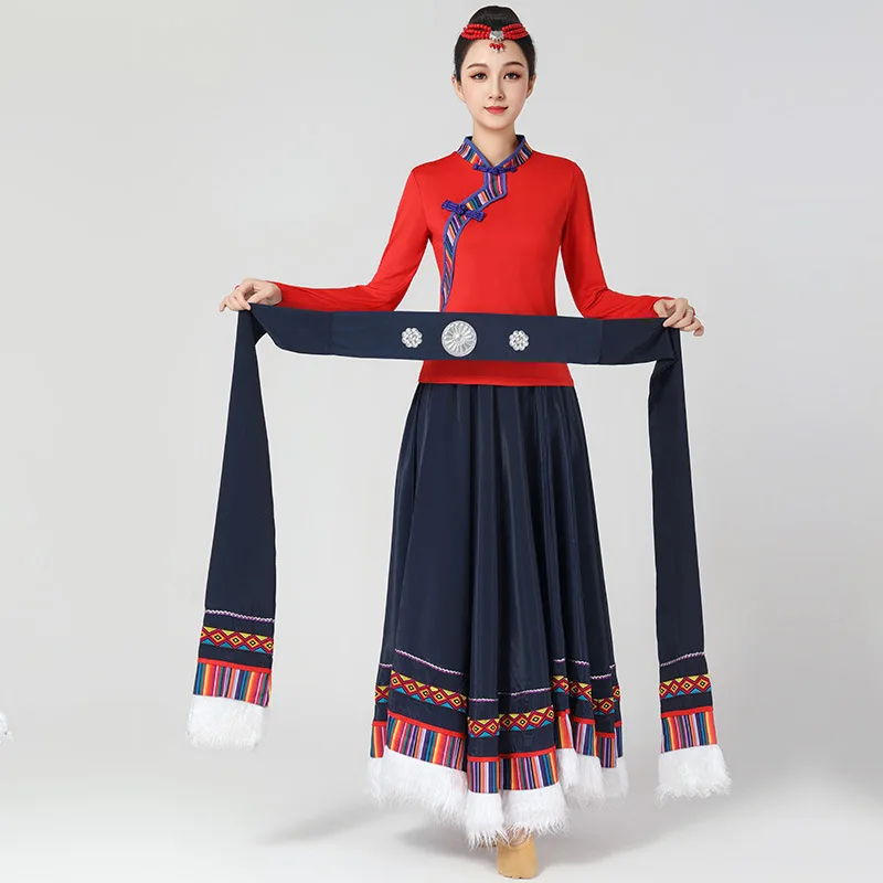 Square Dance Costume New Set Women's Classical Ethnic Style Art Exam Practice Big Swing Long Skirt Tibetan Dance Performance Cos