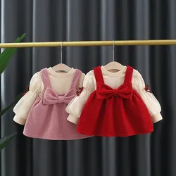 new spring autumn girl underwear clothes 2pc/set top+dress 90%cotton children baby kids students red fashion 80-110 1-4year