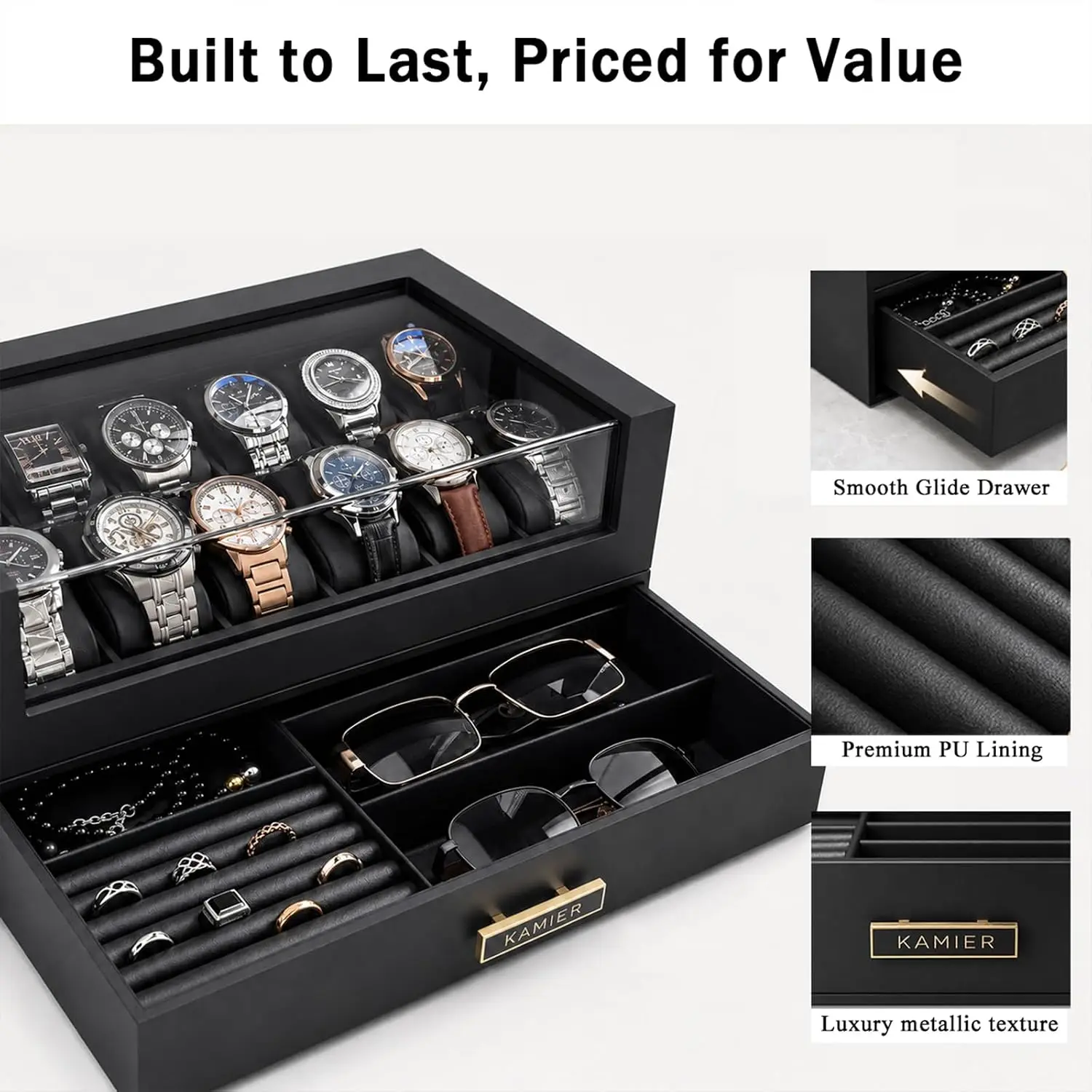 Wooden Drawer Watch Storage Twelve Slot Case Men