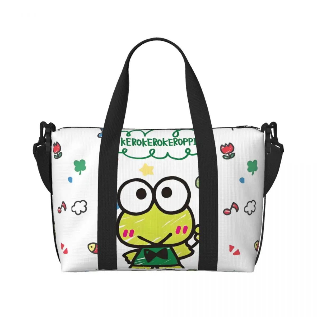 

Custom Keroppi Cartoon Tote Bag Women Large Capacity Adorable Green Frog Beach Gym Shoulder Travel Bag