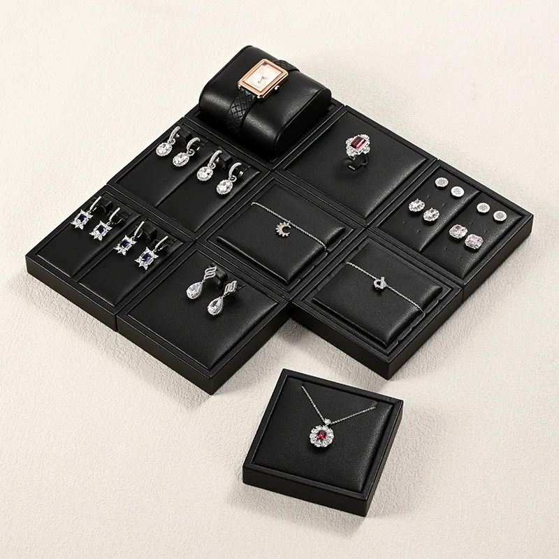 

WoodTen Black Leather Jewelry Display Prop High end Ring Jewelry Organizer Earring Necklace Bracelet Watch Jewelry Display Stand