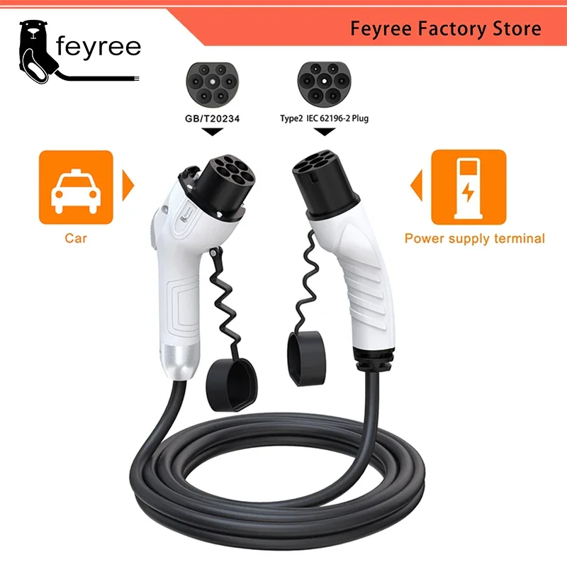 feyree EV Charging Cable GB/T Socket Car side to type2 Male Plug 16A 3.5KW 32A 7KW 1Phase 11KW 22KW 3Phase for Electric Vehicle