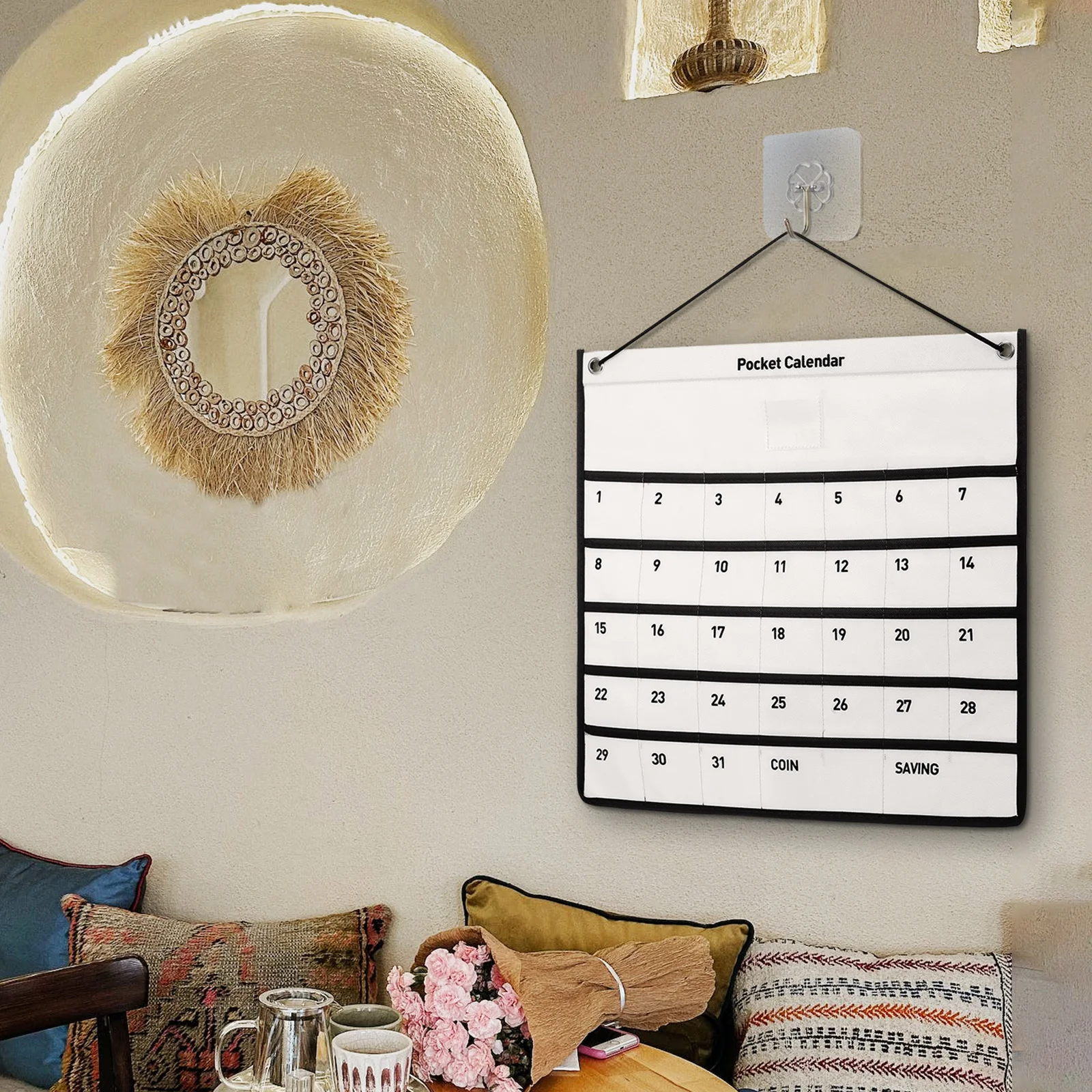 

Calendar Organizer Bag 1 Month Wall Hanging Non-Woven Fabric Pocket for Daily Essentials Entryway Living Room Use Wall Mounted