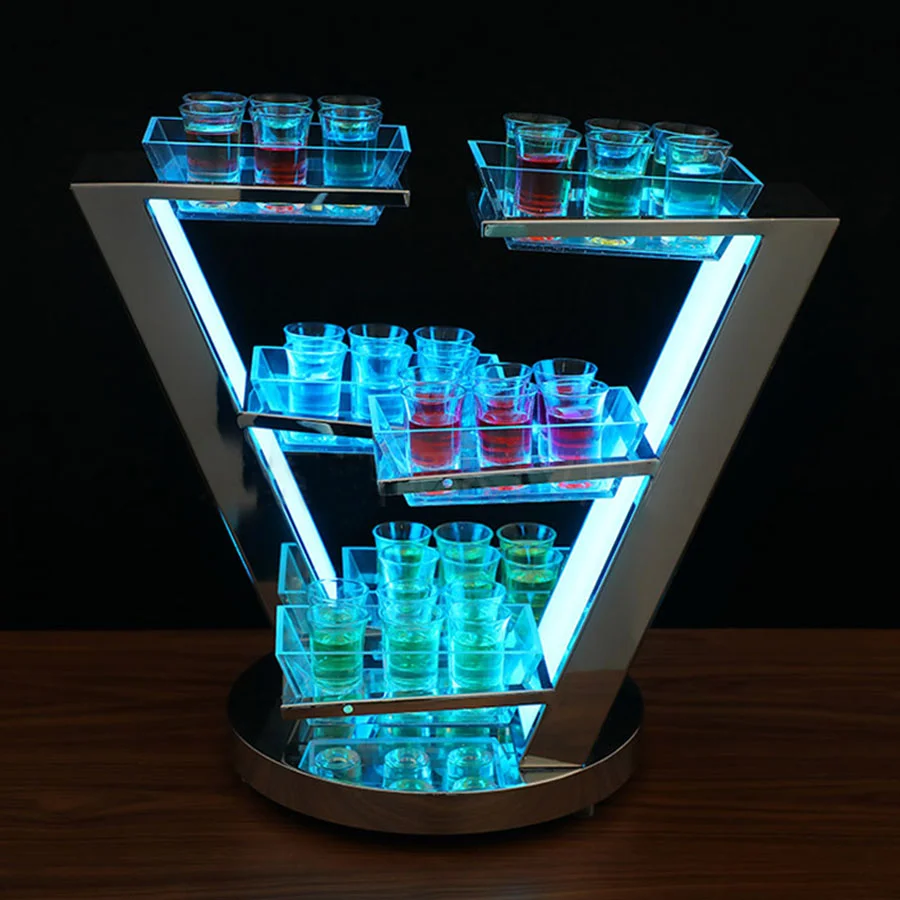 Creative Cocktail Shelf Bar Drinkware Cup Stand Rechargeable VIP Service Shot Glass Glorifier Display Rack Fruit Plate Holder