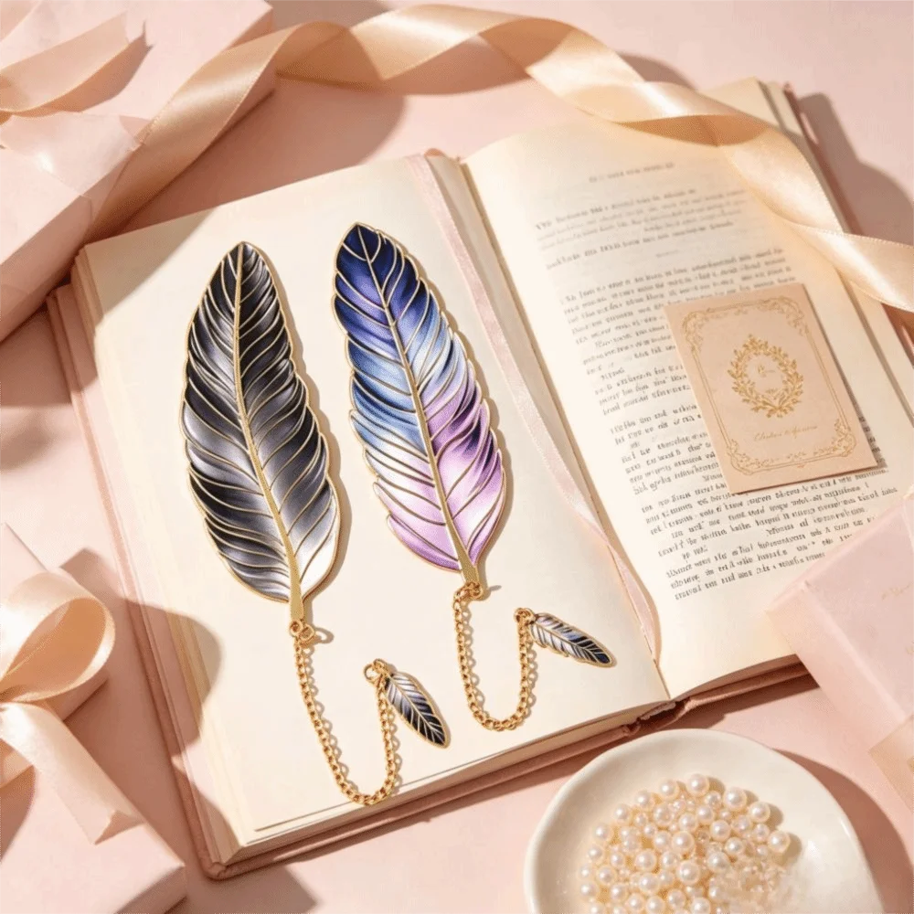 Feather Vintage Feather Bookmark Vintage Gold Stamped Feather Metal Bookmark Brass Bronzing Book Page Marker Office Stationery