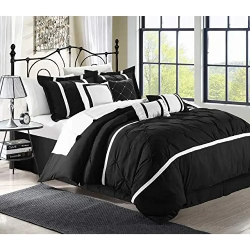 Vermont/White 8 Pc Comforter Set, King, Black