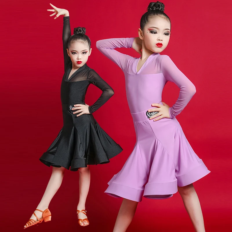 

Kids Latin Dance Dress ChaCha Competition Outfits Split Suit Girls Tango Practice Wear Rumba Samba Performance Dancewear DL6685