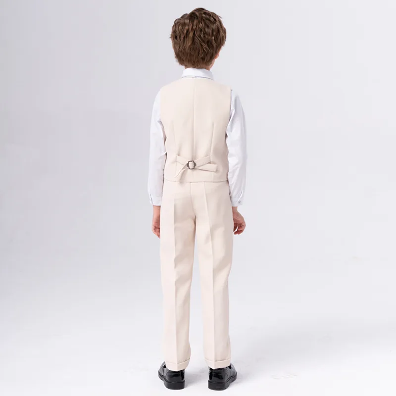 Boys Summer Vest Suit For Wedding Teenager Kids WaistCoat Shirt Pants Bowtie Tuxedo Dress Children Photograph Party Costume