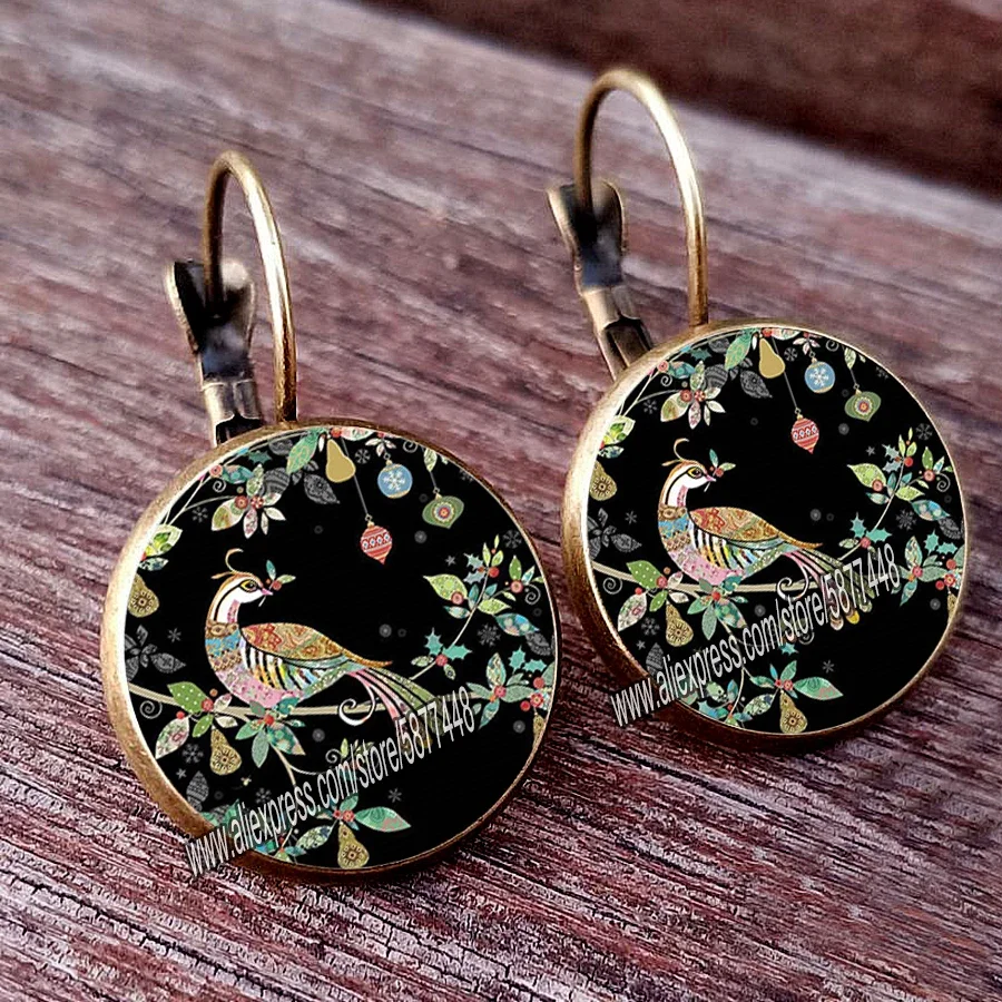Pendientes de tuerca de animales y árboles coloridos para mujer, pintura al óleo abstracta, cabujón de vidrio, joyería de flores, recién llegado