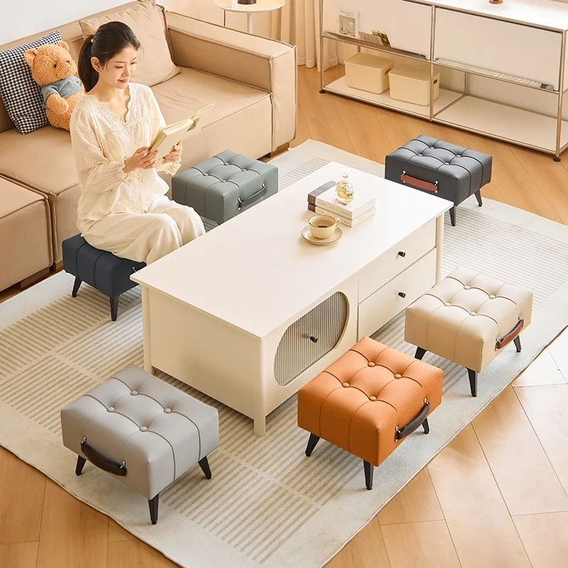 European footstool household living room shoe change stool bedside sofa light luxury storage fashion leather low stool seat pier