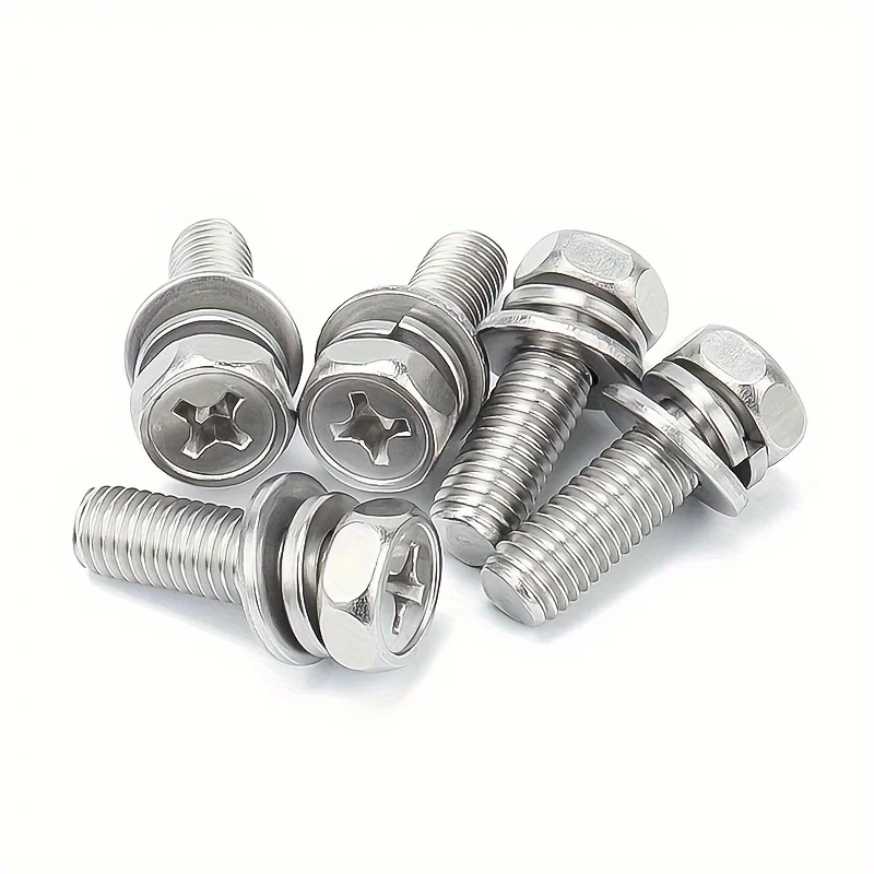 304 Stainless Steel Cross External Hexagonal Combination Screw Flat Spring Washer Bolt External Hexagonal Combination Screw