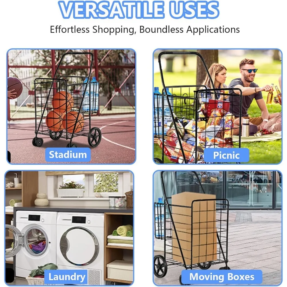 Carro de compras plegable con forro impermeable y 360 °   Ruedas giratorias: resistentes para lavandería, comestibles, viajes