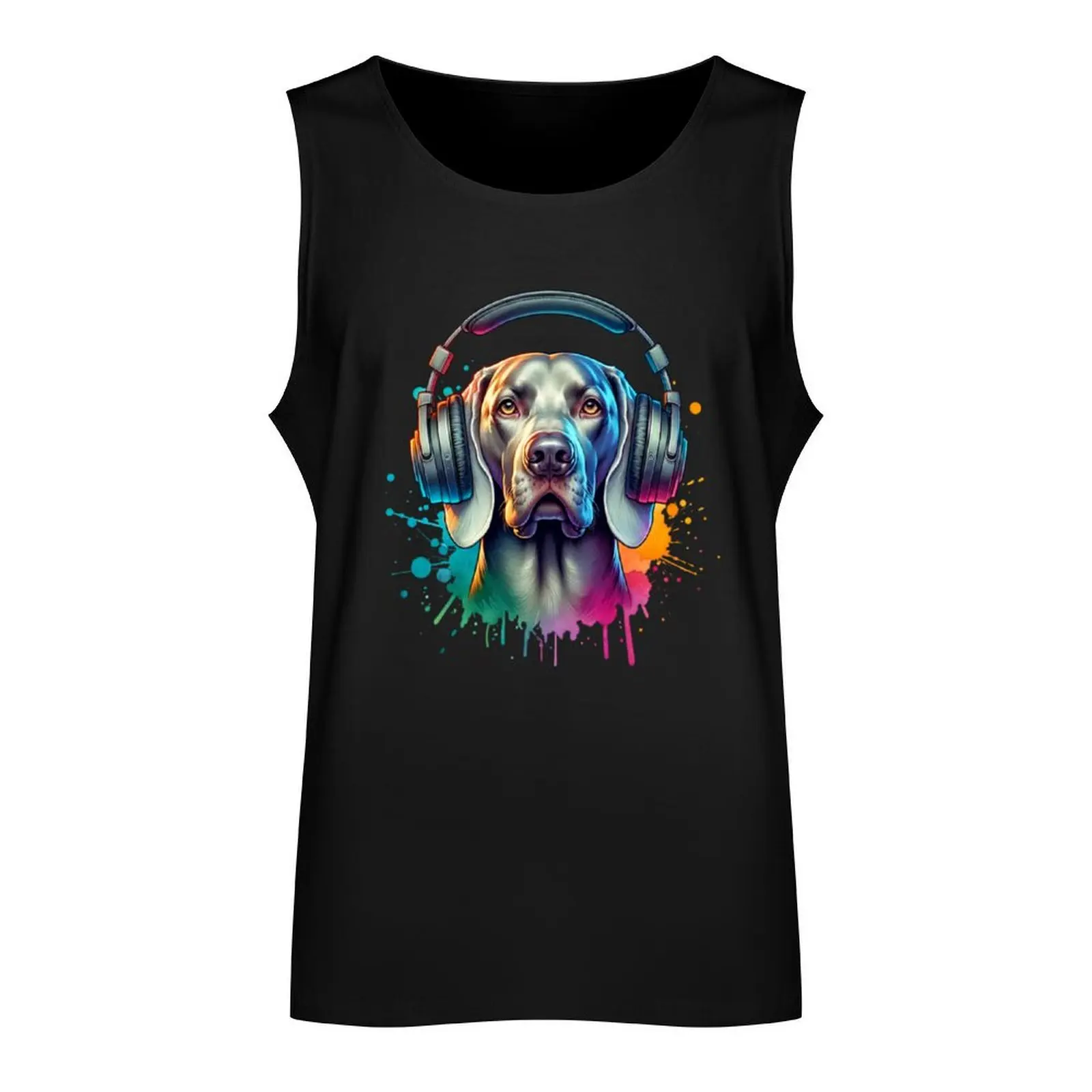 Weimaraner with Headphones Tank Top T-shirt men fitness clothing for men