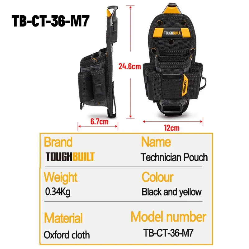 ToughBuilt TB-CT-36-L7 Technician Pouch 7 Pocket Multi-Tool Holder Accessory Heavy Duty Impact Holster for Tool Belt