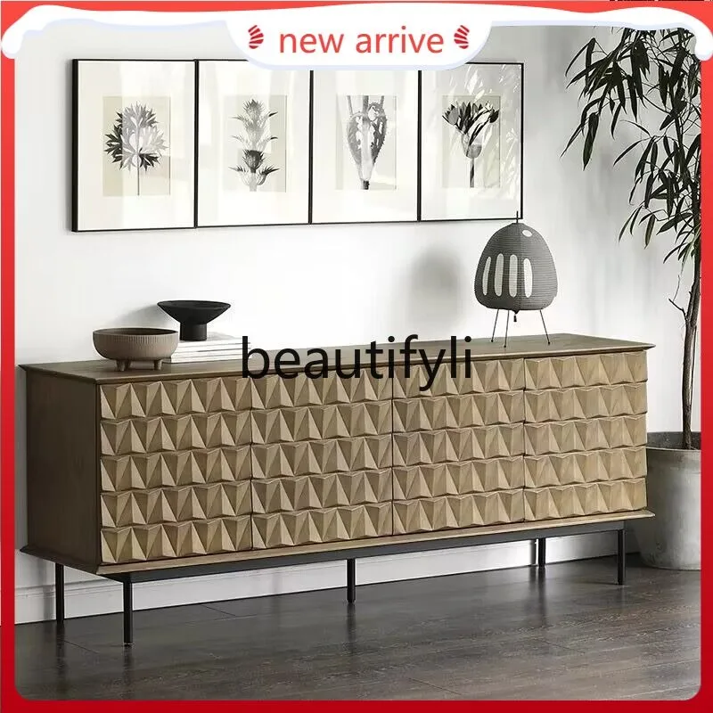 

D2520 Nordic Solid Wood Sideboard Wabi-Sabi Style Simple Tea Cabinet Living Room Bedroom Storage TV Cabinet