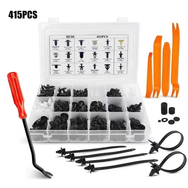 30Set Full set 415pcs Auto Plastic Car Push Pin Rivet Fasteners Trim Panel Retainer Door Trim Panel Bumper Fender Tool