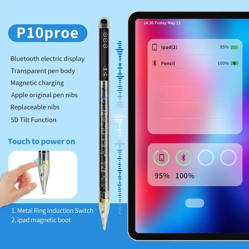 

For Apple Pencil with Wireless charging Palm Rejection Power Display For iPad Pencil Pen2023 2022 2021 Air Mini Specific Stylus