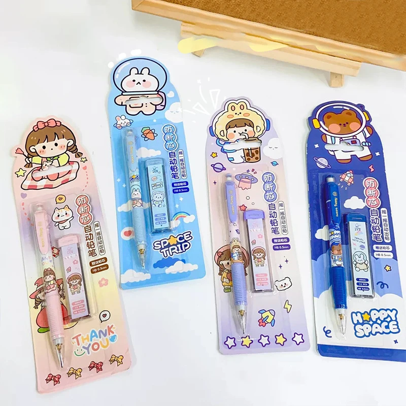 Imagem -02 - Lápis Mecânicos Bonitos dos Desenhos Animados com Recargas Kawaii Automatic Pencils Grupo Papelaria Coreana Press Canetas Material de Escritório Escolar