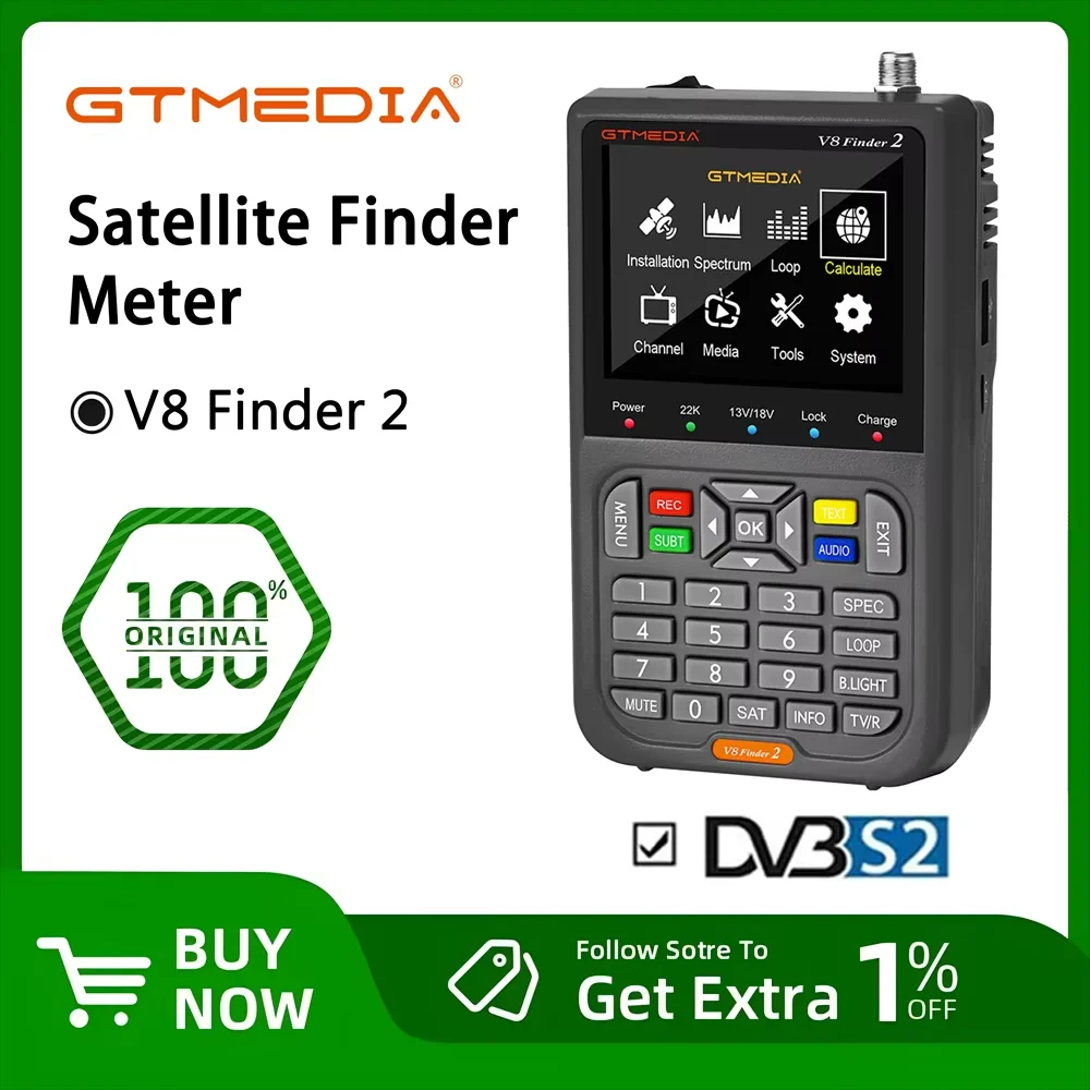 GTMEDIA V8 Finder 2 Miernik Sygnału Satelitarnego DVB-S/S2/S2X z 3,5-calowym Wyświetlaczem LCD 1080P, Port Type-C Satfinder VS Freesat Finder Meter
