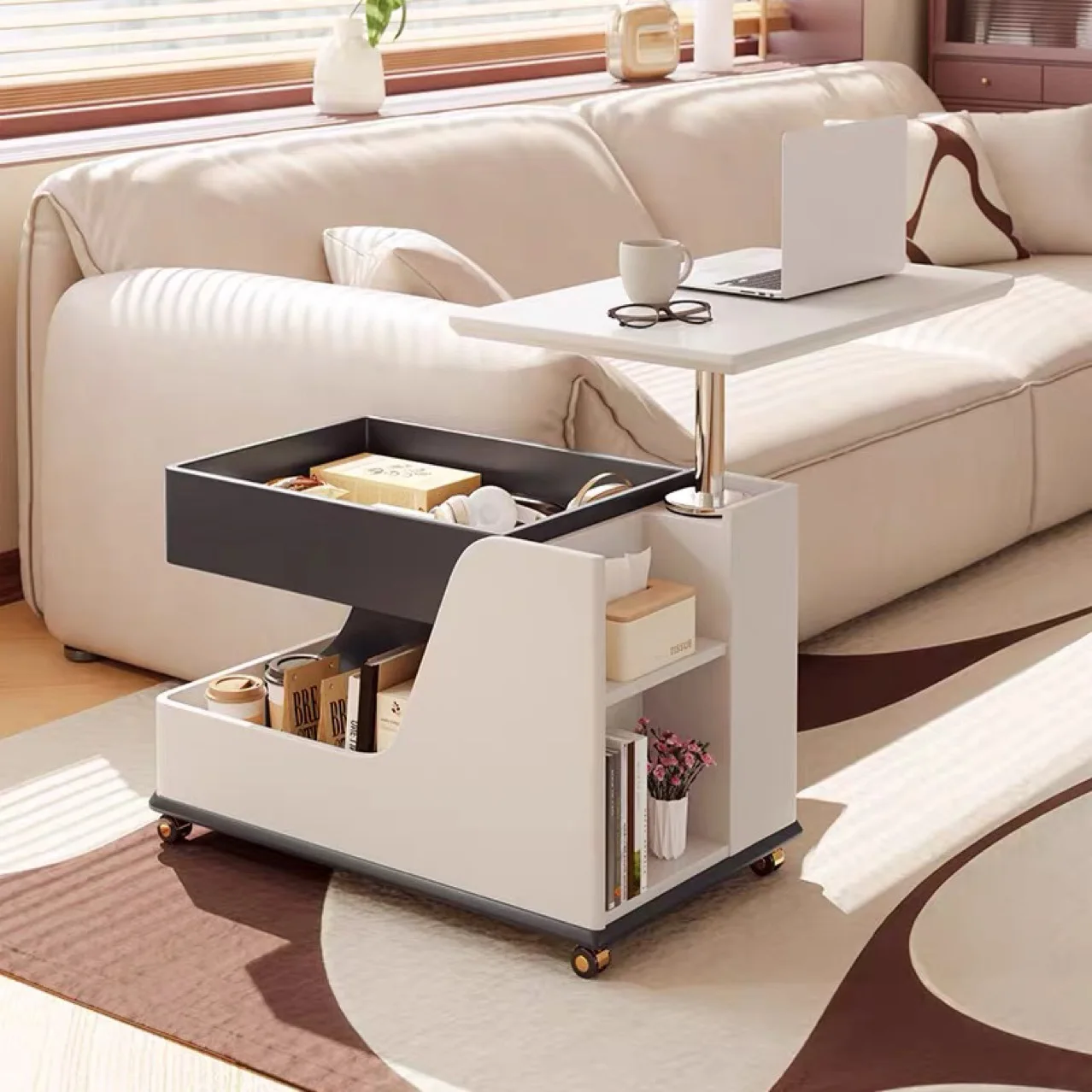 Rock slab lift coffee table side table removable sofa side cabinet light luxury high-end small apartment living room with wheele