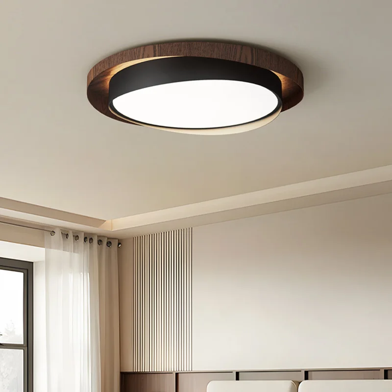 Bedroom ceiling lamp walnut grain medium ancient style creative advanced sense round eye protection book room lamp