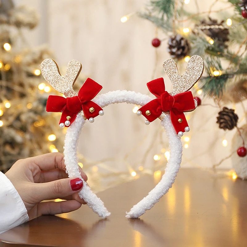 Reindeer Antlers Headband Elastic Christmas Cosplay Hair Band Hair Hoop Headpiece for Party Hair Accessories New Year 2024