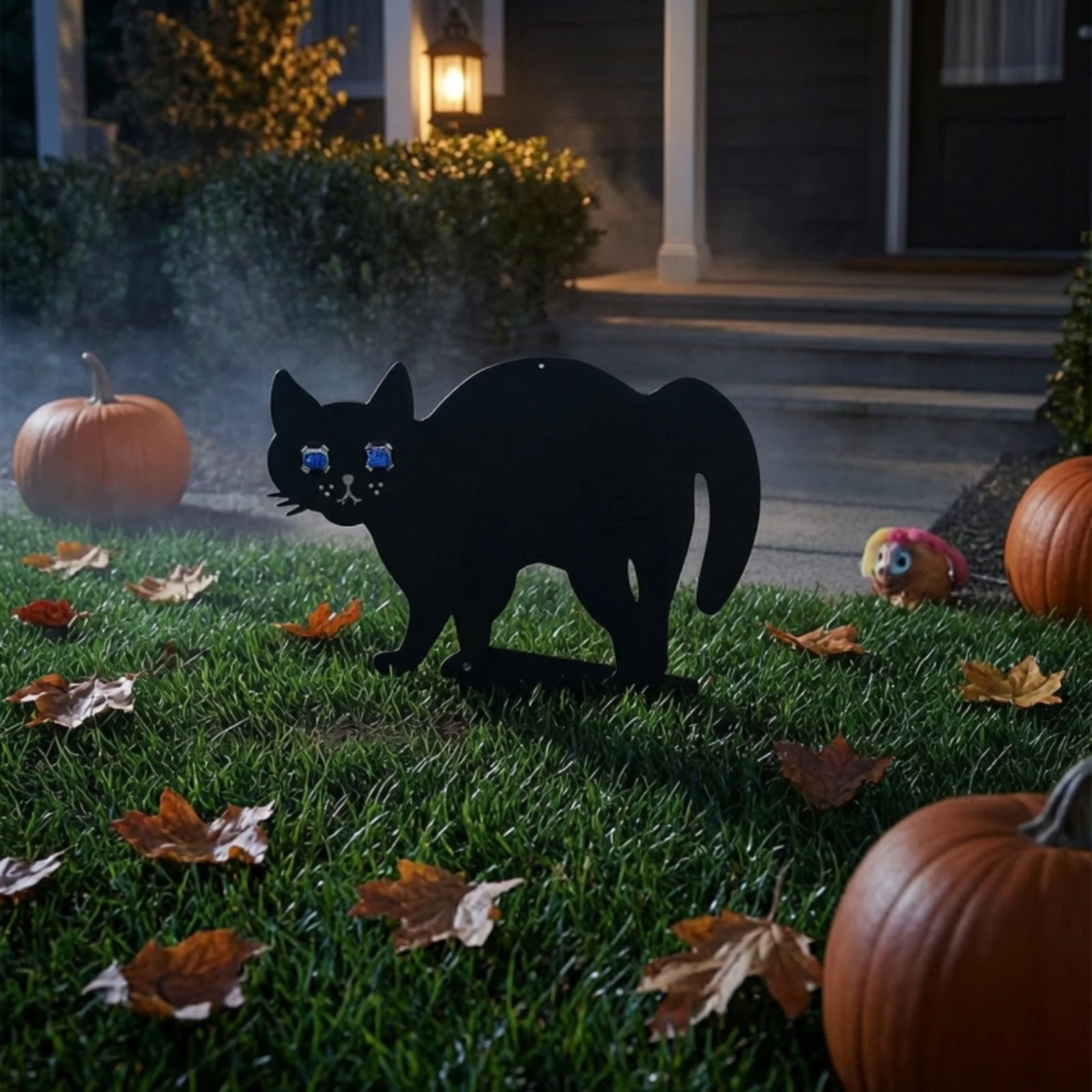 Black Cat Outline Stake Spooky Design Black Cat Outline Outdoor Decoration Weather Resistant Reflective Eyes for Patio