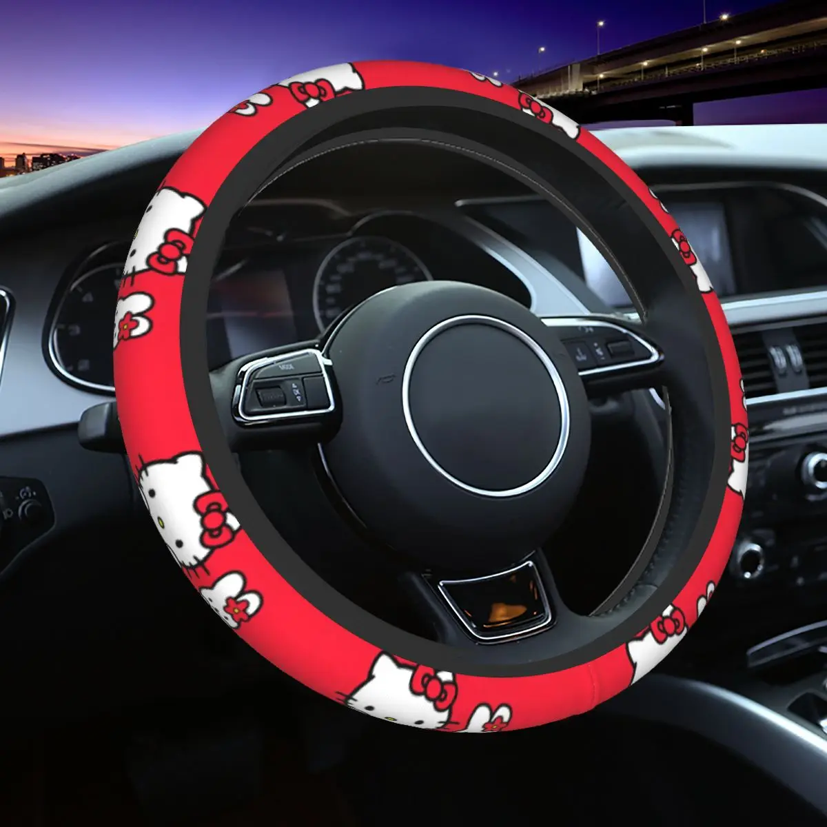 

Sanrio Hello Kitty Kuromi Car Steering Wheel Cover 38cm Soft Auto Steering Wheel Protector Colorful Auto Decoration Car