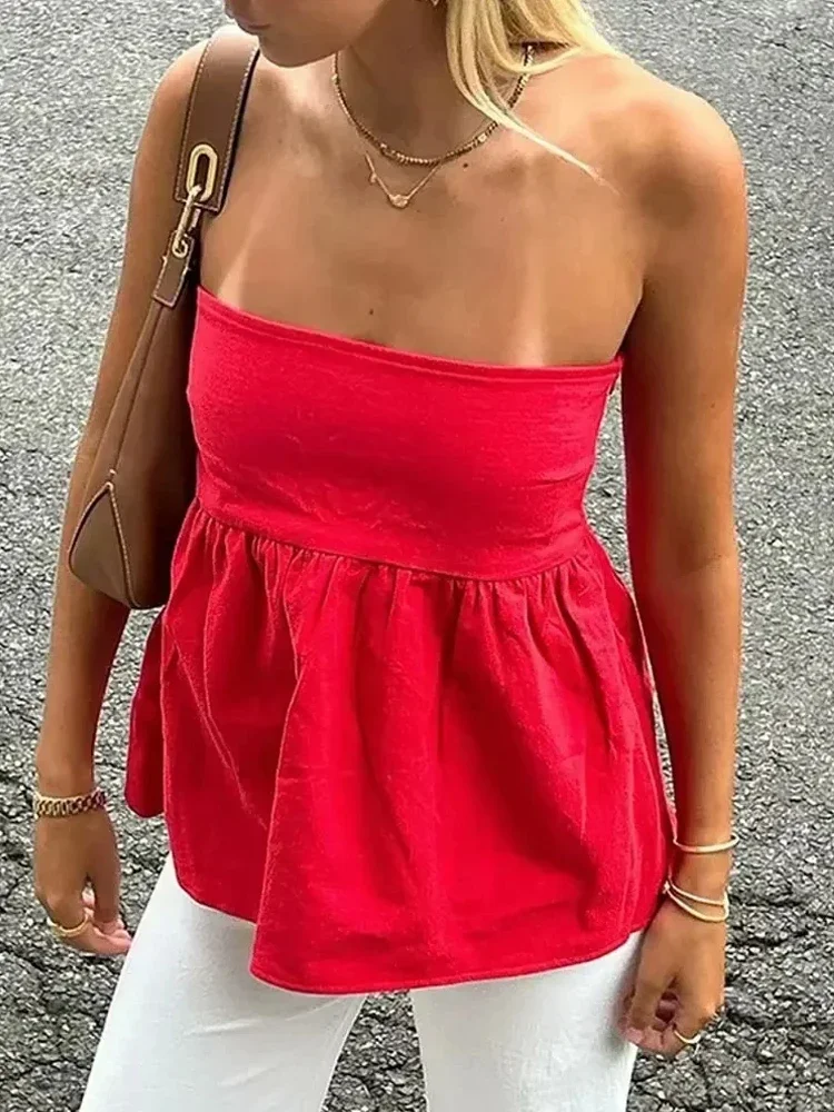 StraplessTop Women Off shoulder Corset top Pink White Red Blue Top Without straps Backless Sleeveless Crop top Woman 2024