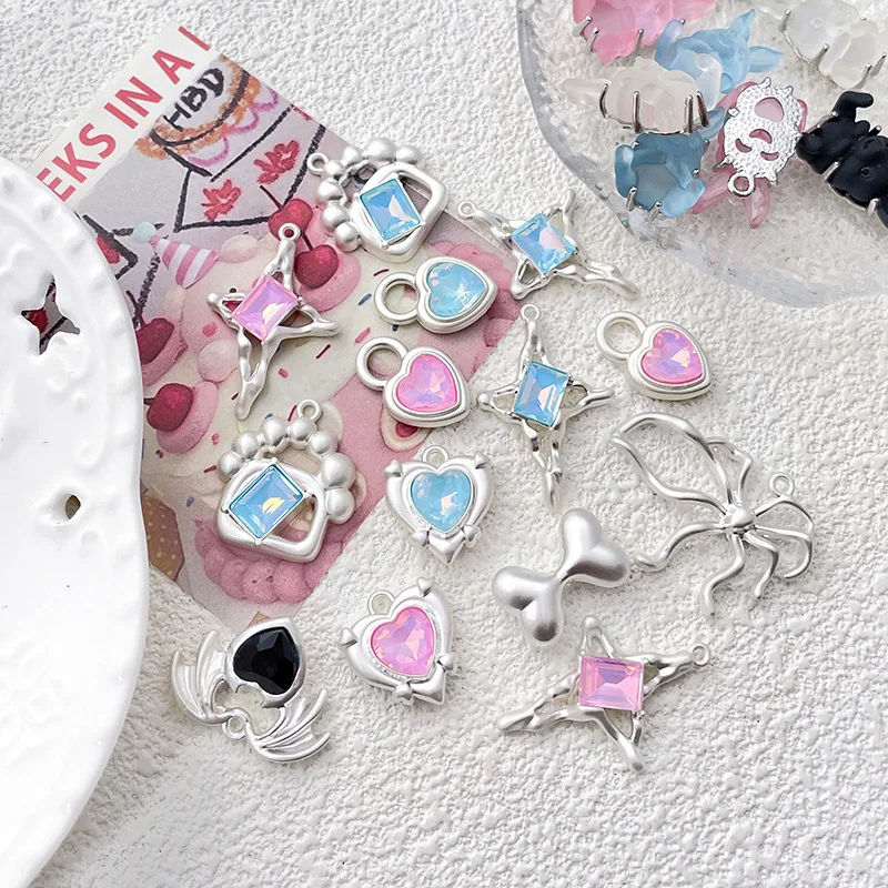 Sweet Cute Colorful Heart Jelly Rabbit Pendant Bead Accessories Square Rhinestone for Jewelry Making Necklace Bracelet DIY