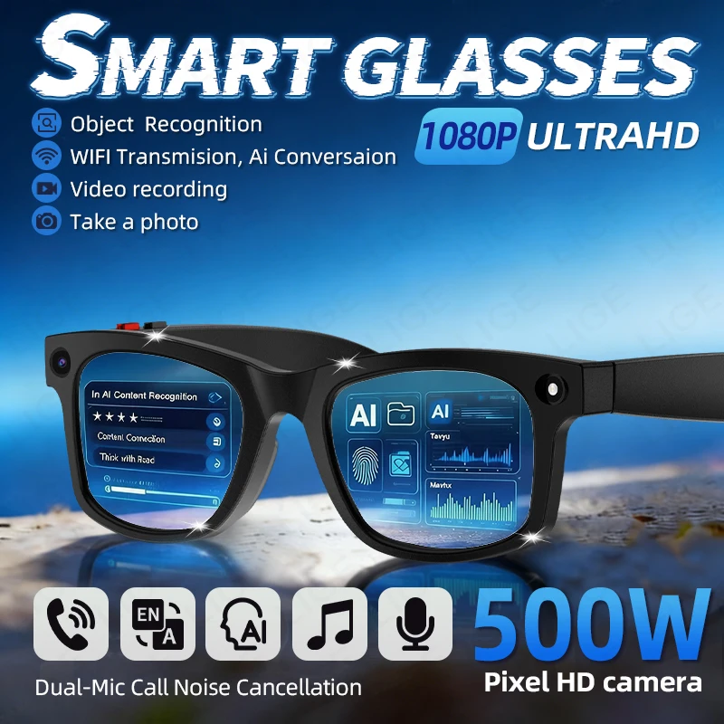 

AI Smart Glasses 500W Shooting Camera HD Photo Video Voice Call Translation Waterproof Bluetooth AI Motorcycle Glasses 2026 New