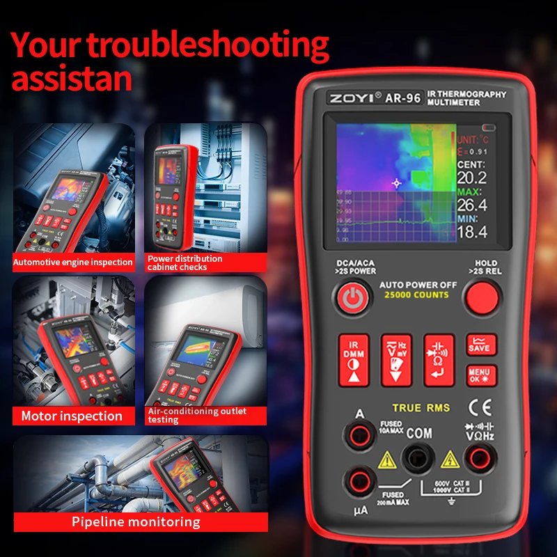 Caméra et multimètre d'imagerie thermique 2 en 1 haute résolution, ZOYI pour la réparation de chauffage électrique/industriel/sol