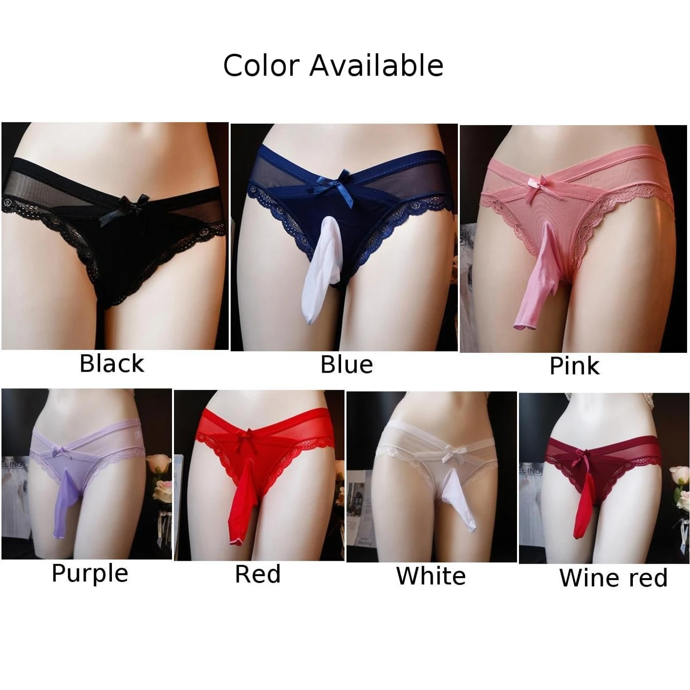 Fashion Sissy Women Soft Panties Men Convex Pouch Underpants Briefs Underwear Lacework Bowknot Knickers Slip Hombre Panties