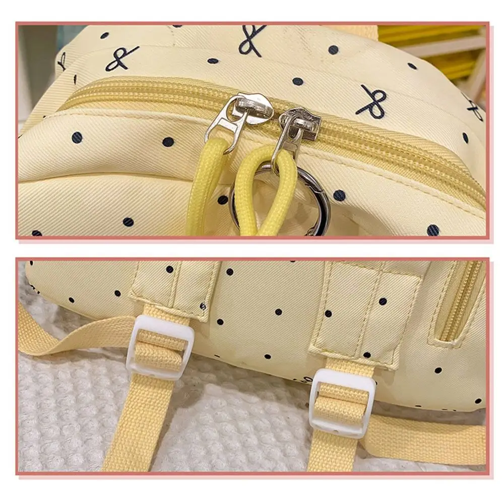 Large Capacity Campus Backpack Polka Dot Bowknot Student Schoolbag Preppy Style Design Soft Nylon Material Lace Floral Backpack