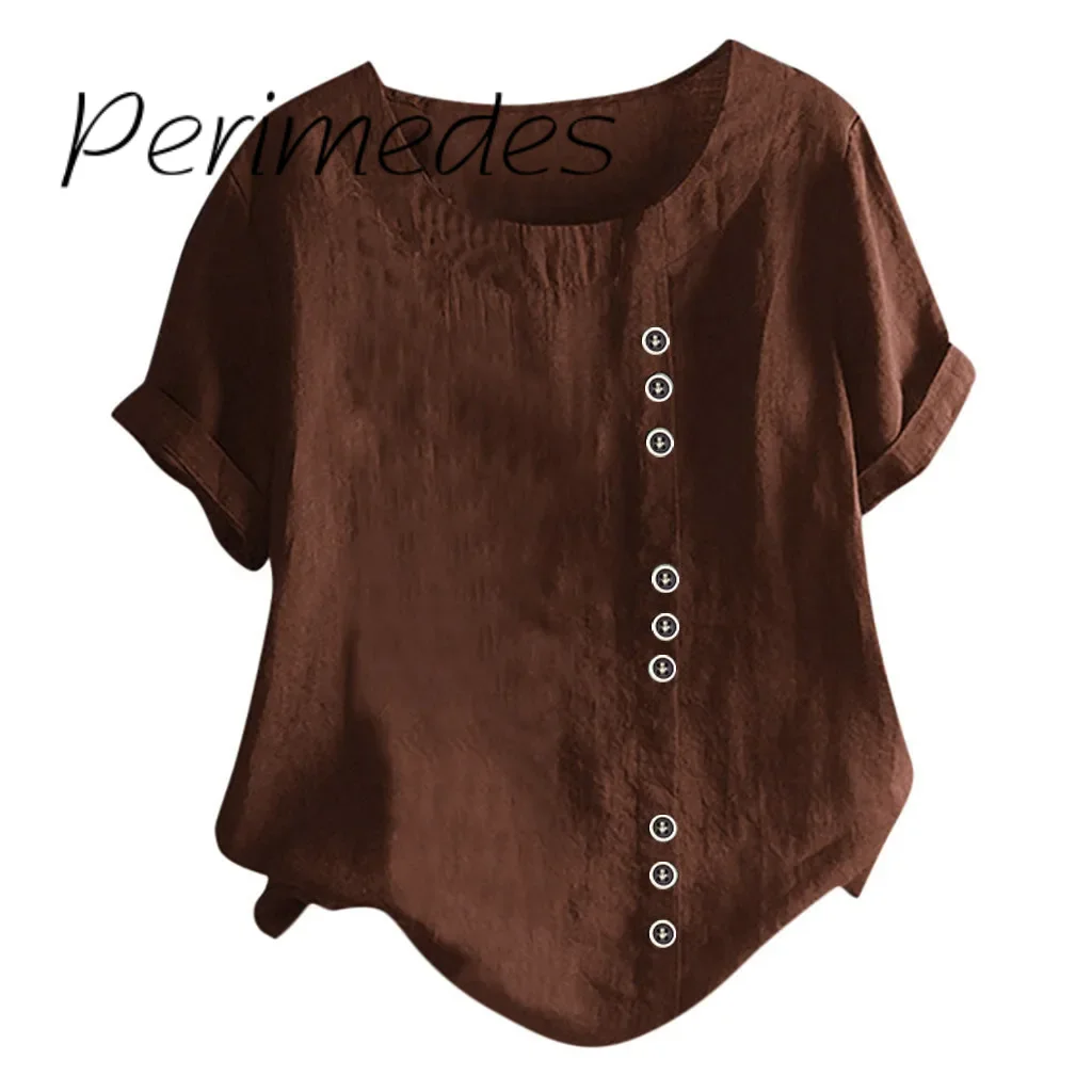 Camisetas Women'S Tees Vintage Casual Loose Button Linen Blouse Plus Size Retro Daily Boho Tunic Tee Shirt Comfortable 2024