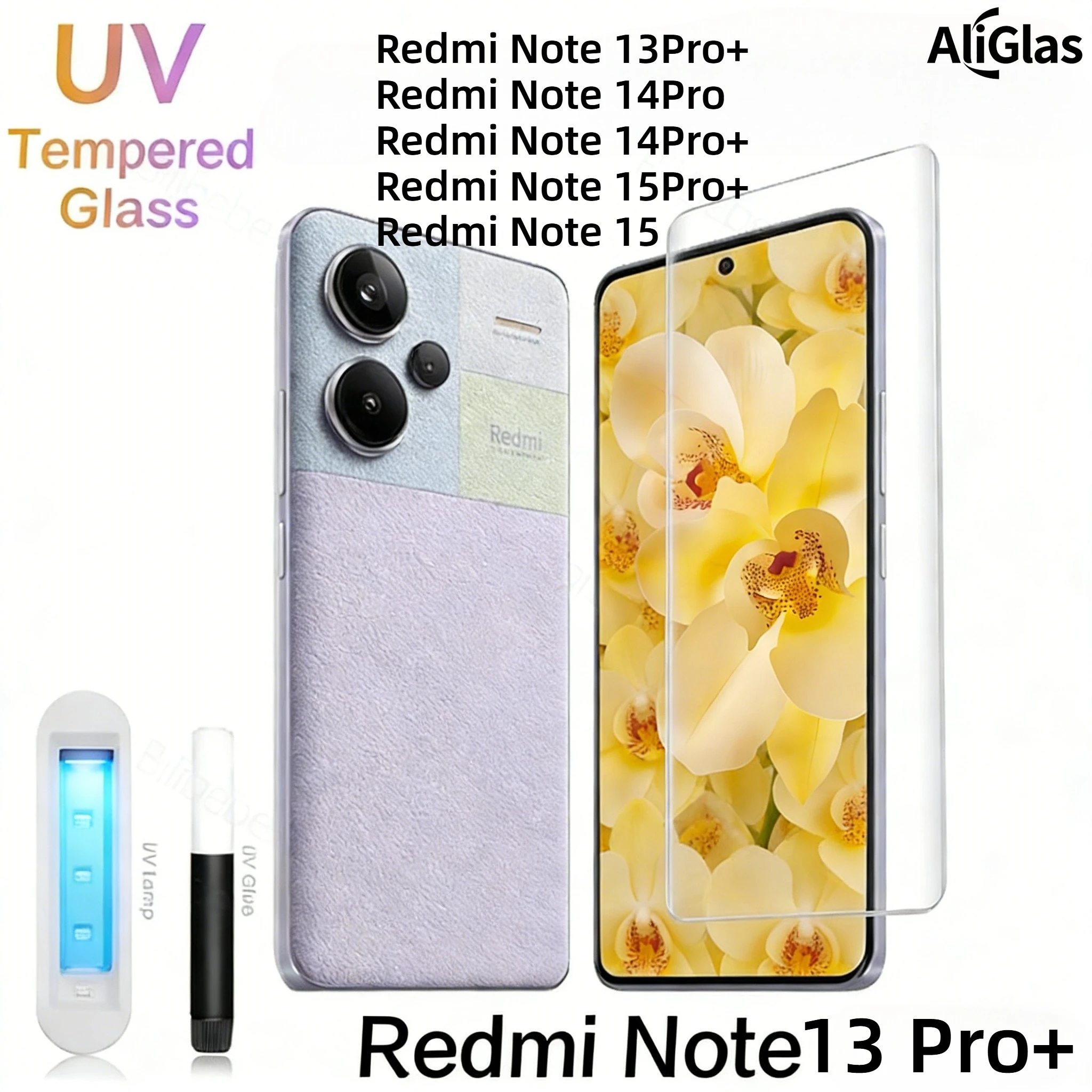3D Curved Full Glue UV Tempered Glass for Redmi Note 13 Pro Plus Screen Protector for Note 14 15 Pro+ Plus Fingerprint Unlocking